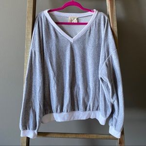 Grey Velvet-Like V-Neck Pullover